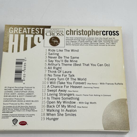 CHRISTOPER CROSS The Very Best Of 2002 Warner Bros CD w Slip Cover. EX COND - Picture 5 of 8